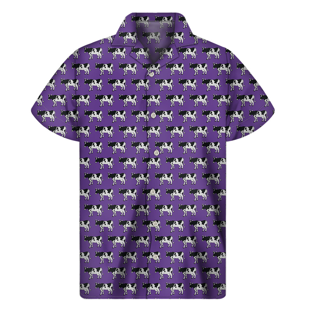 Purple Cow Pattern Print Men's Short Sleeve Shirt