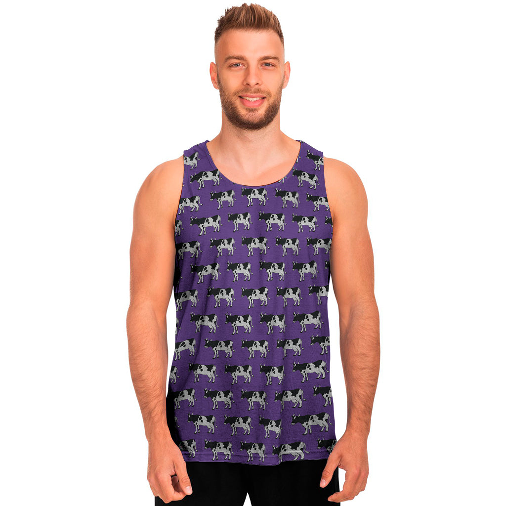 Purple Cow Pattern Print Men's Tank Top