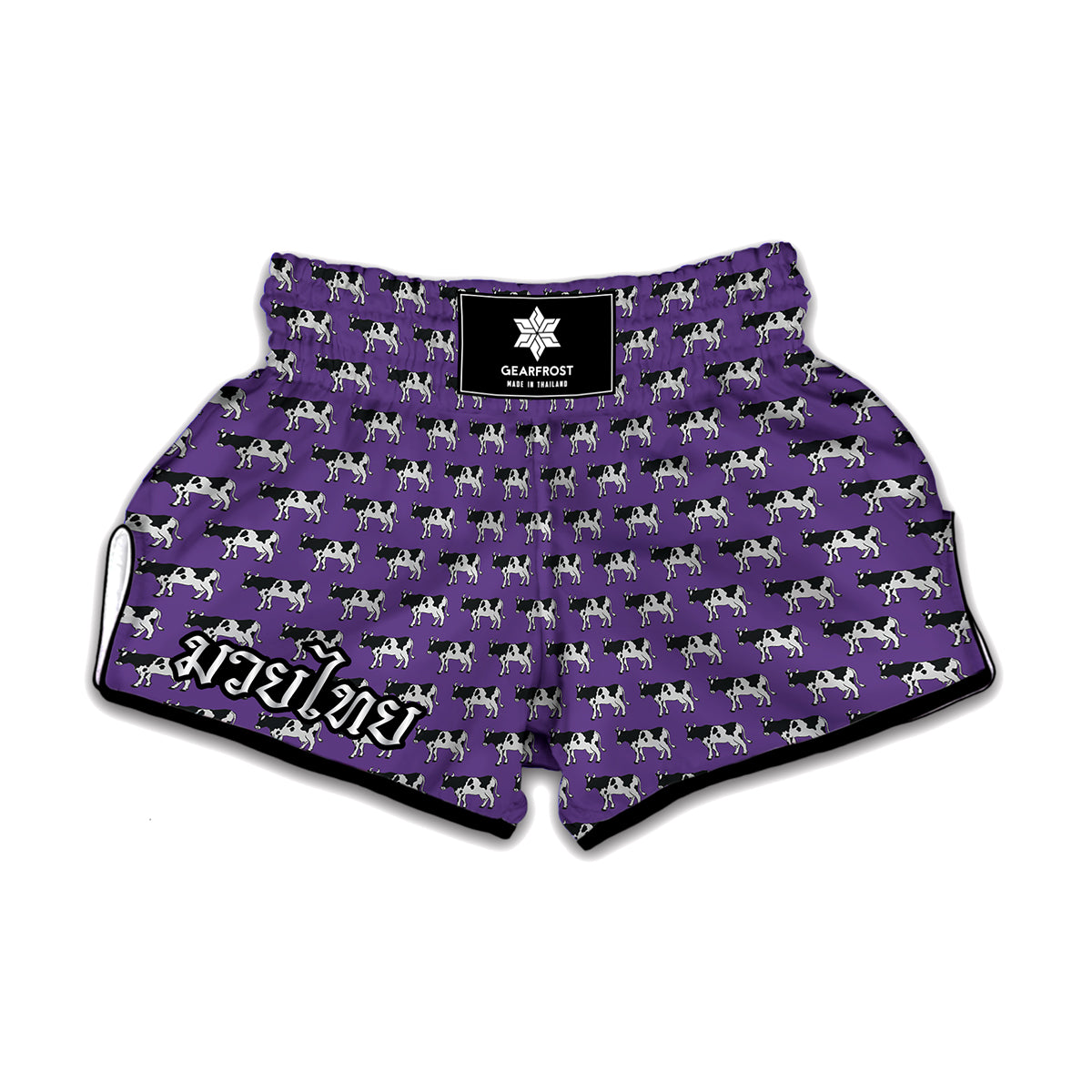 Purple Cow Pattern Print Muay Thai Boxing Shorts