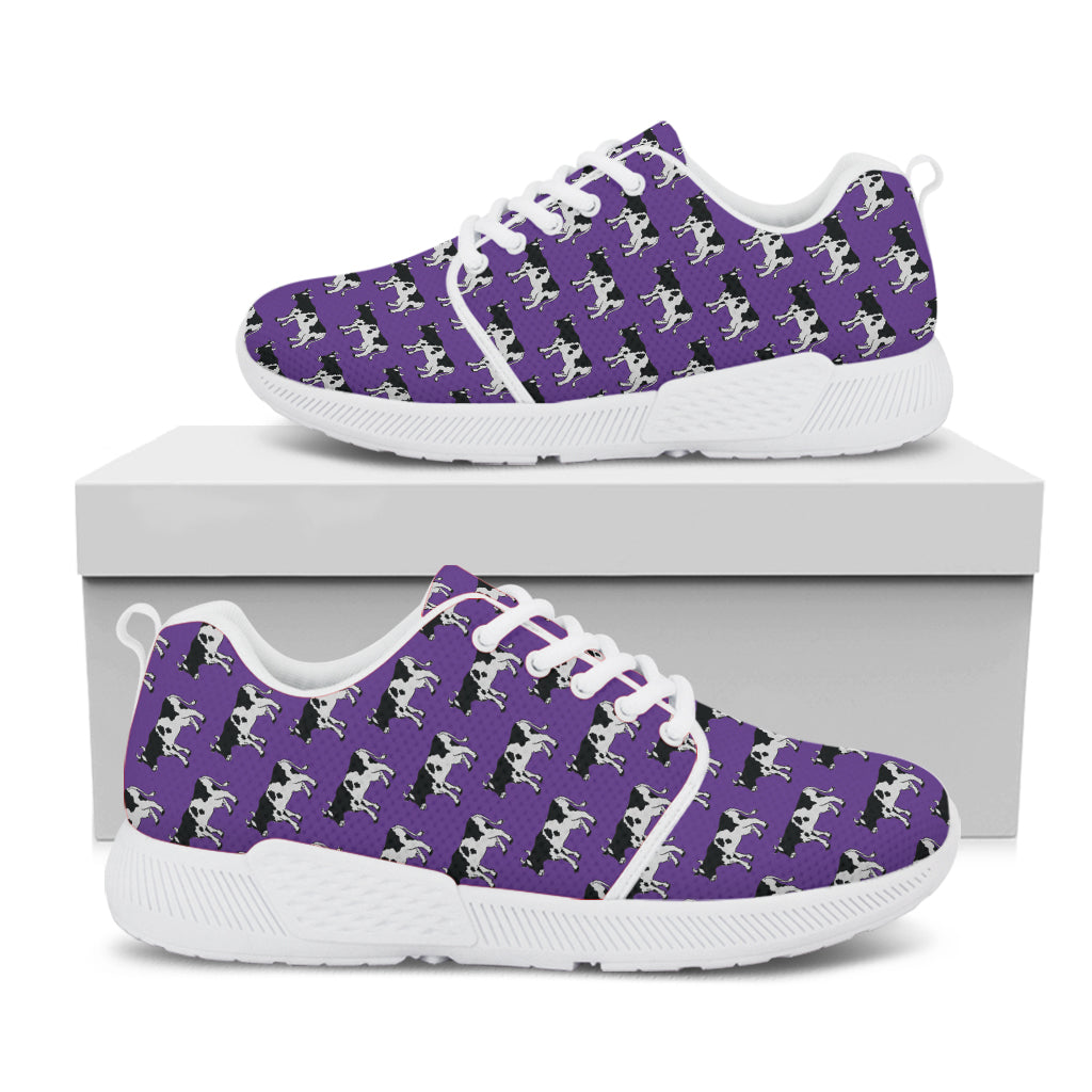 Purple Cow Pattern Print White Athletic Shoes