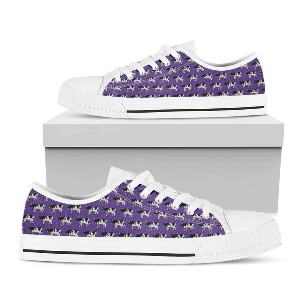 Purple Cow Pattern Print White Low Top Shoes