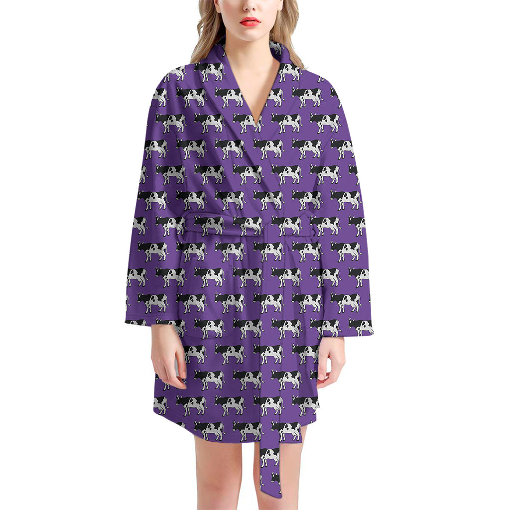 Purple Cow Pattern Print Women's Bathrobe