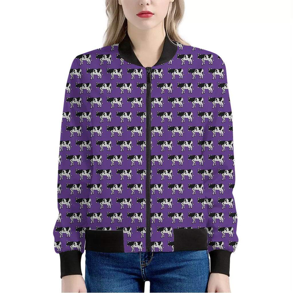 Purple Cow Pattern Print Women's Bomber Jacket