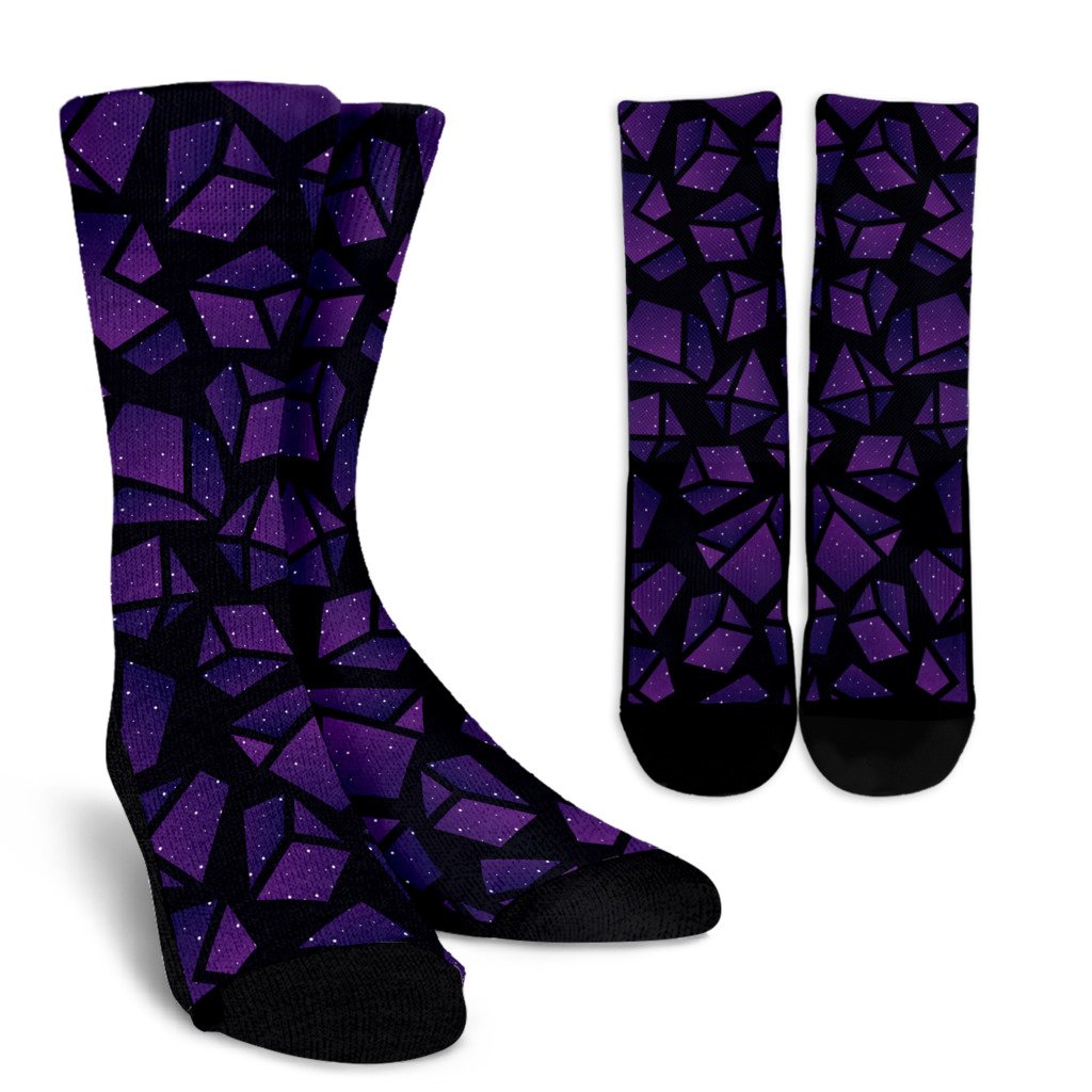 Purple Crystal Cosmic Galaxy Space Print Crew Socks