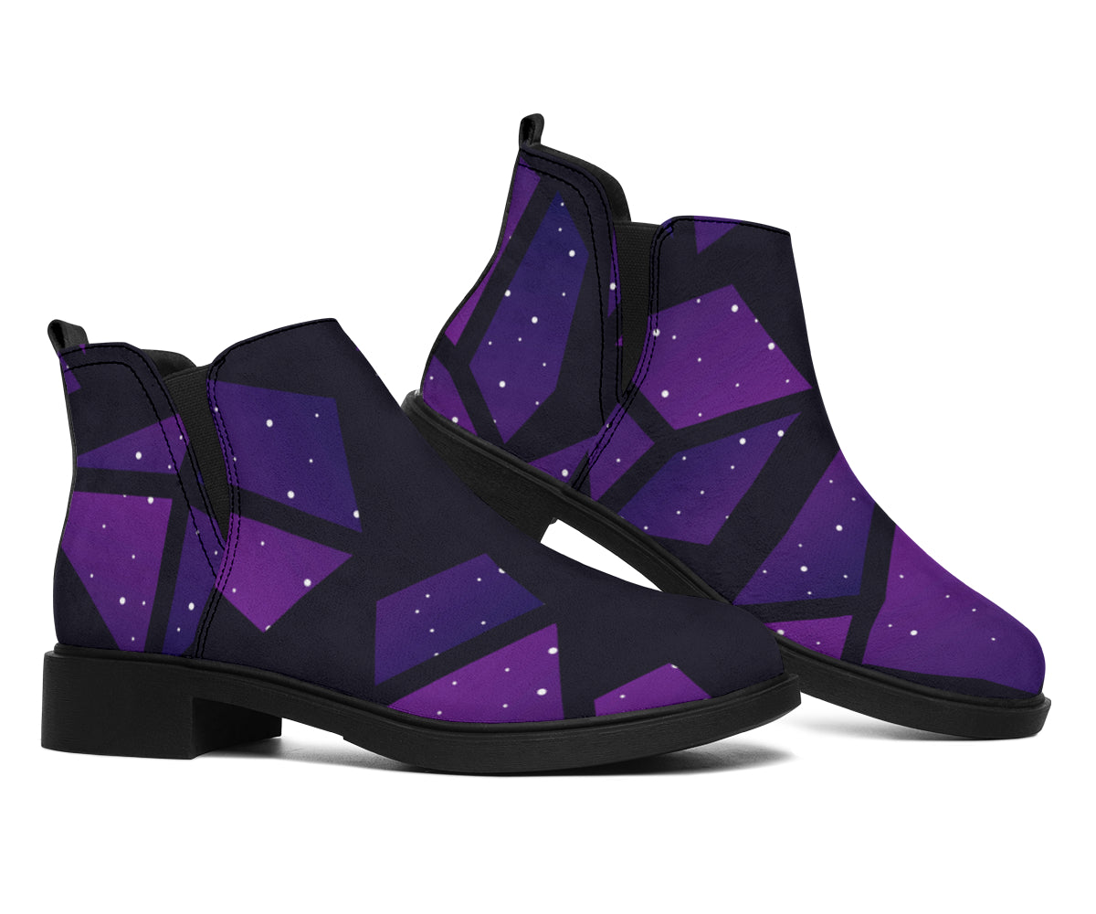 Purple Crystal Cosmic Galaxy Space Print Flat Ankle Boots