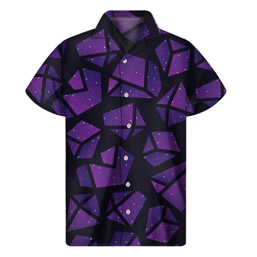 Purple Crystal Cosmic Galaxy Space Print Men's Short Sleeve Shirt