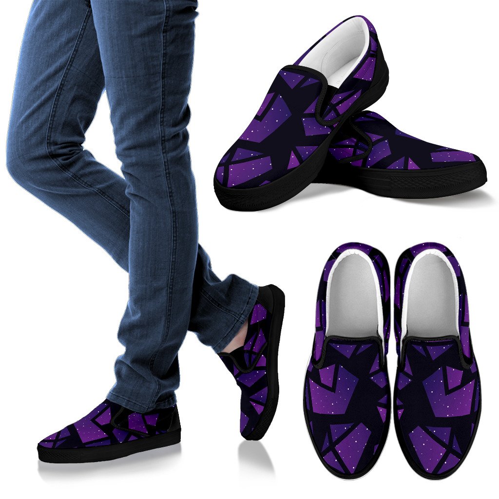 Purple Crystal Cosmic Galaxy Space Print Men's Slip On Shoes