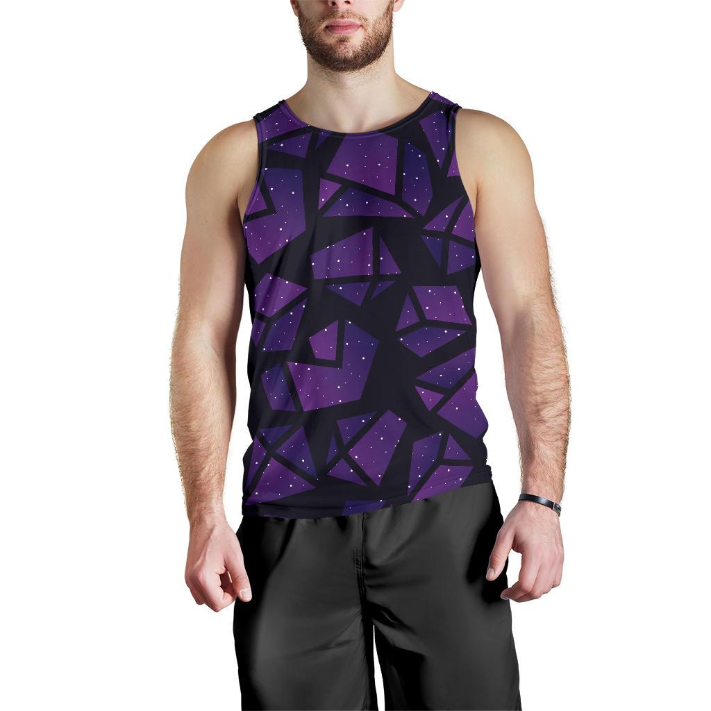 Purple Crystal Cosmic Galaxy Space Print Men's Tank Top