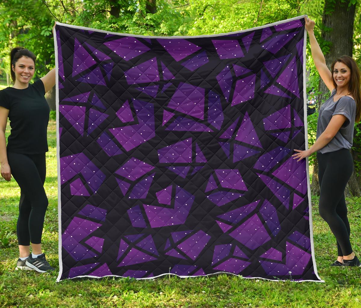 Purple Crystal Cosmic Galaxy Space Print Quilt