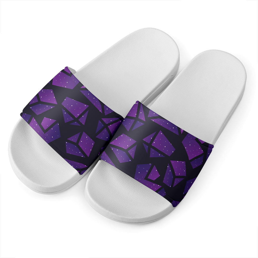 Purple Crystal Cosmic Galaxy Space Print White Slide Sandals