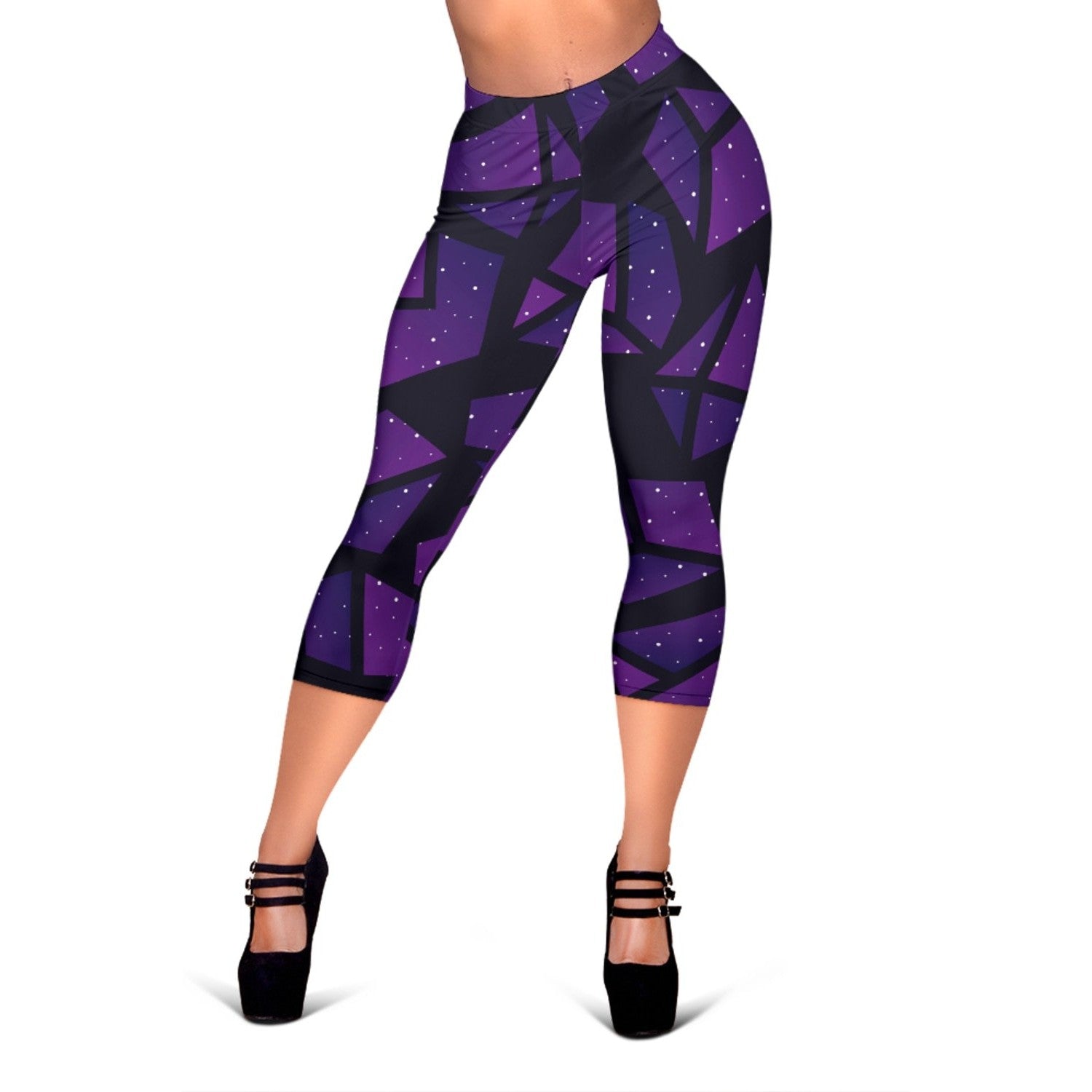 Purple Crystal Cosmic Galaxy Space Print Women's Capri Leggings