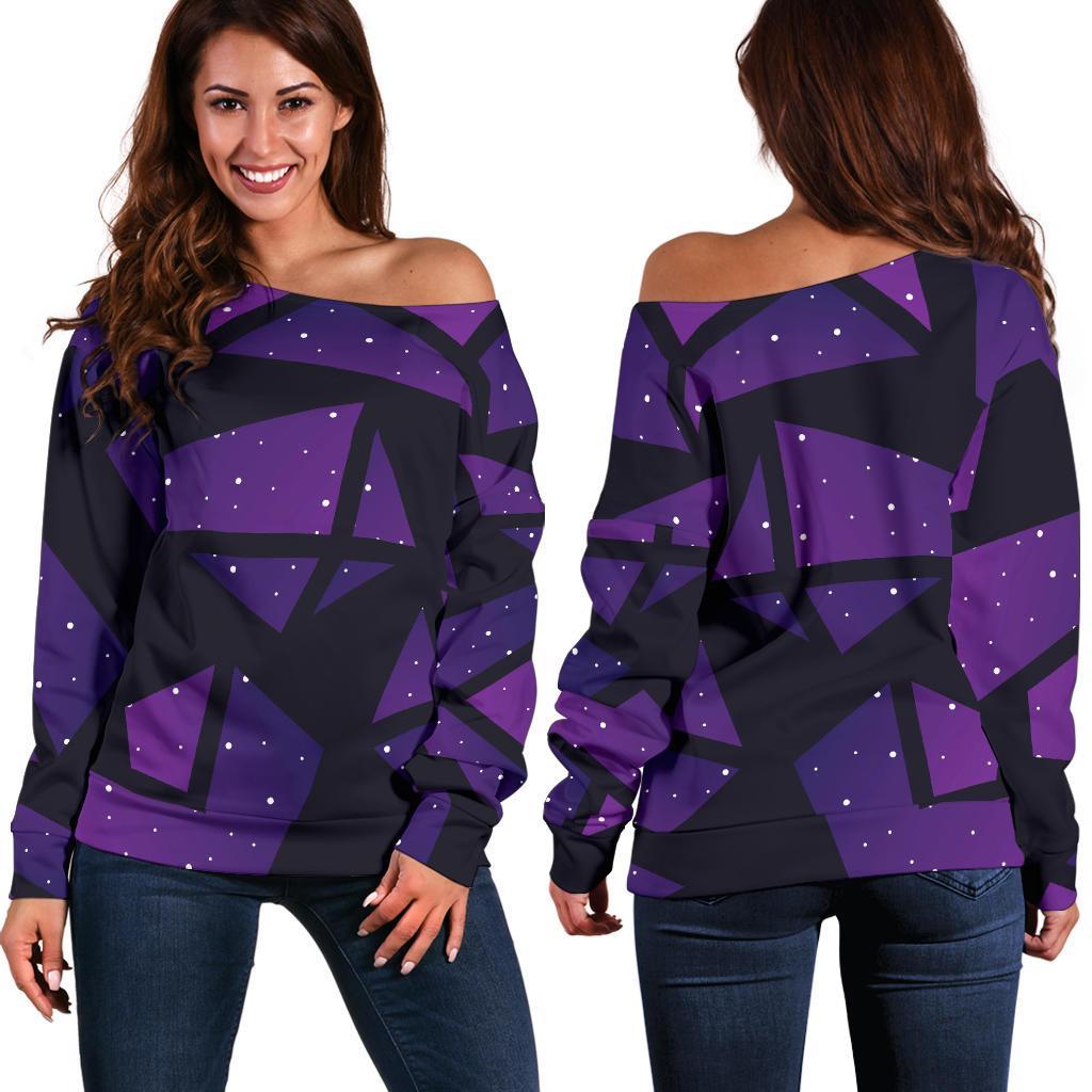 Purple Crystal Cosmic Galaxy Space Print Women's Off-Shoulder Sweatshirt