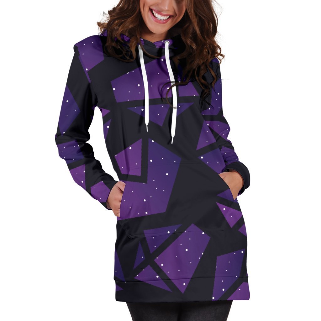 Purple Crystal Cosmic Galaxy Space Print Women's Pullover Hoodie Dress