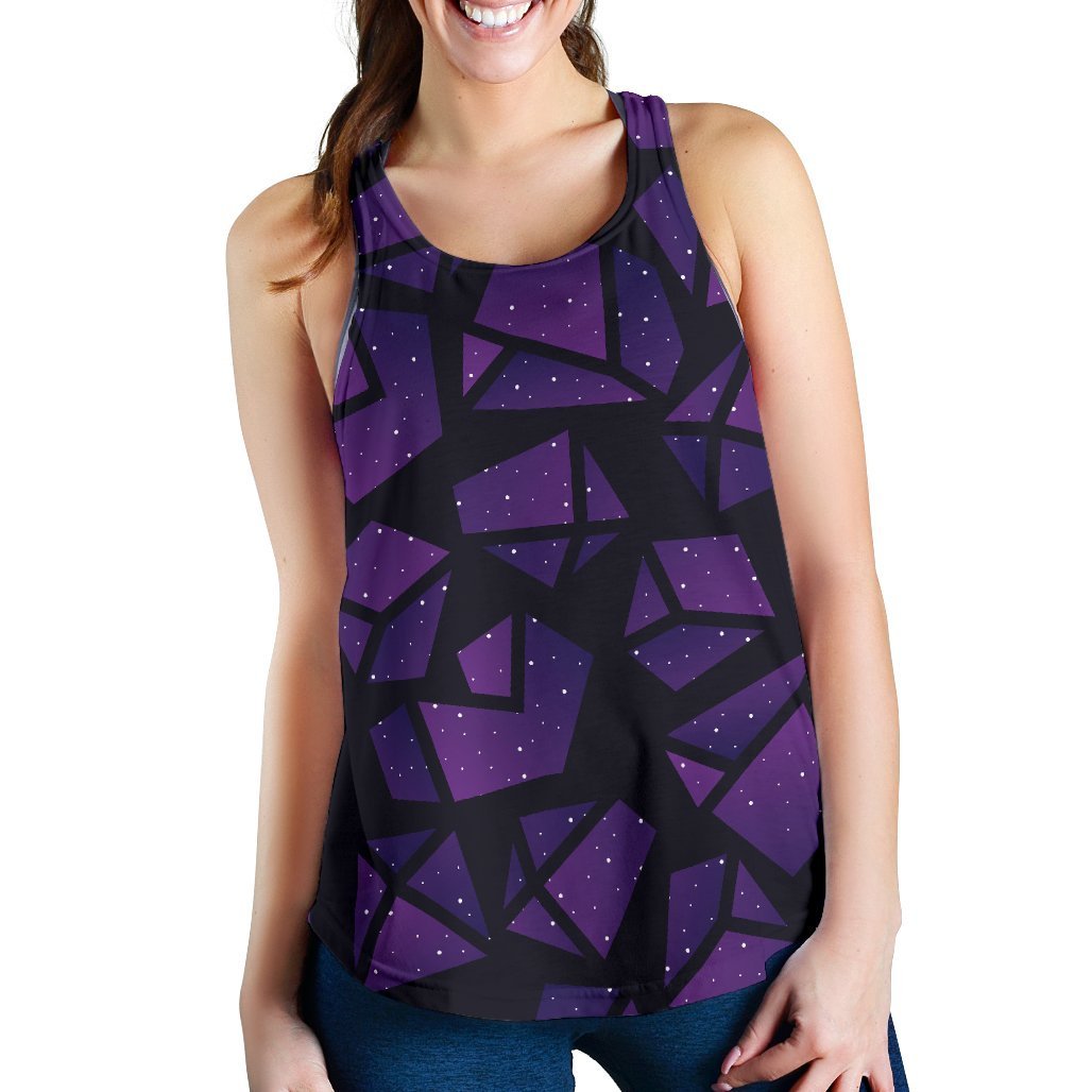 Purple Crystal Cosmic Galaxy Space Print Women's Racerback Tank Top