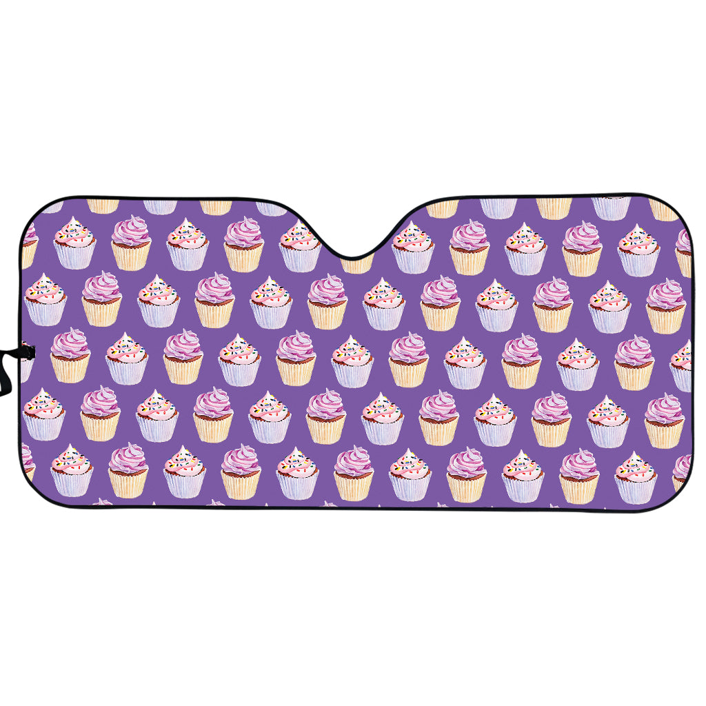 Purple Cupcake Pattern Print Car Sun Shade