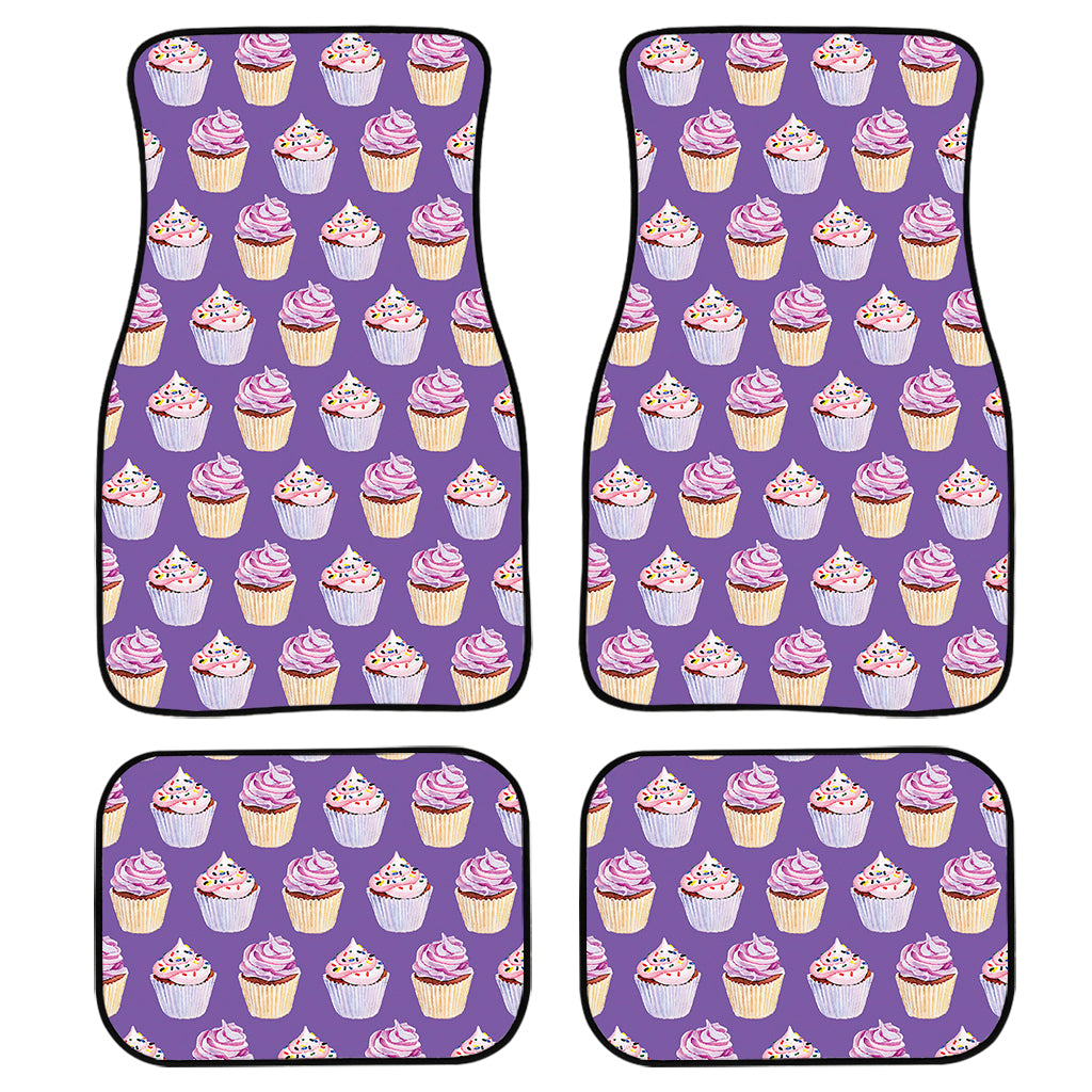 Purple Cupcake Pattern Print Front and Back Car Floor Mats