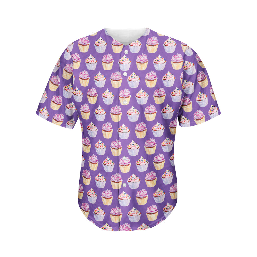 Purple Cupcake Pattern Print Men's Baseball Jersey