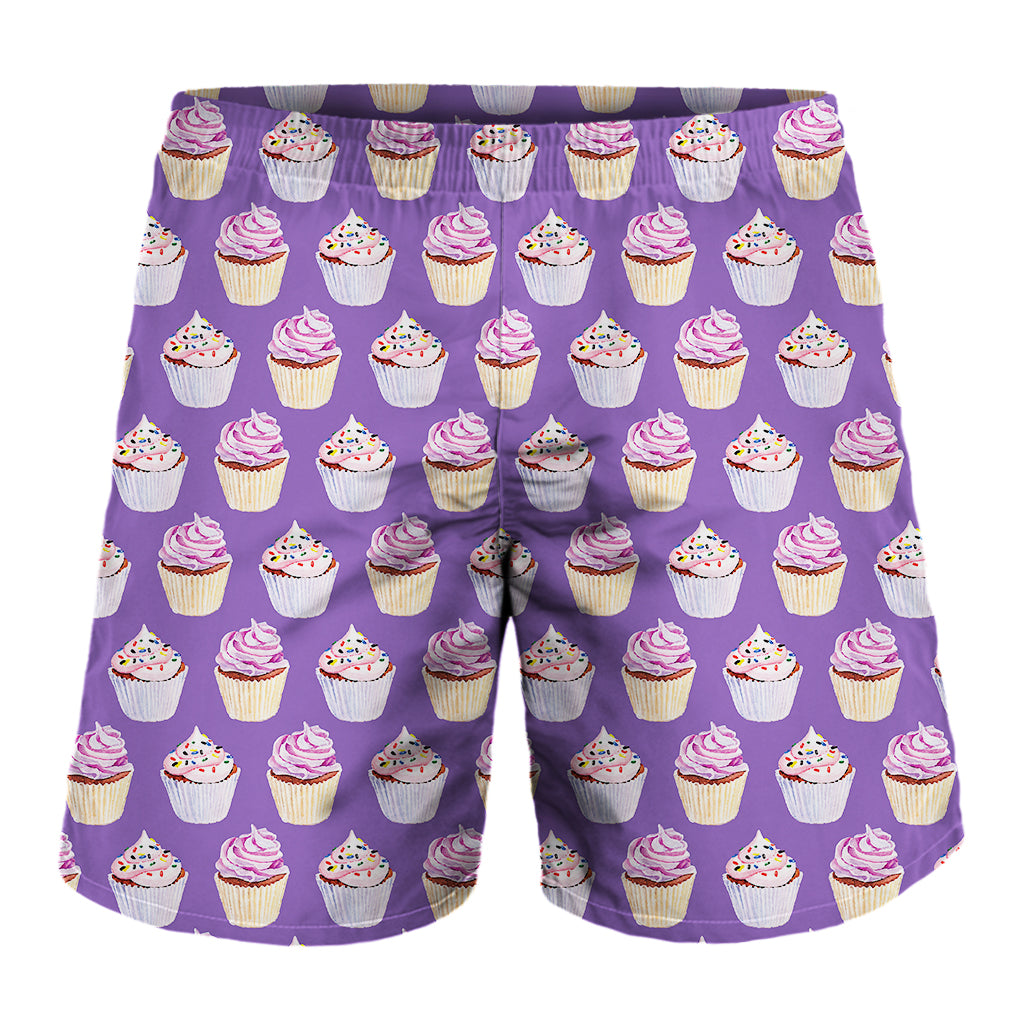 Purple Cupcake Pattern Print Men's Shorts