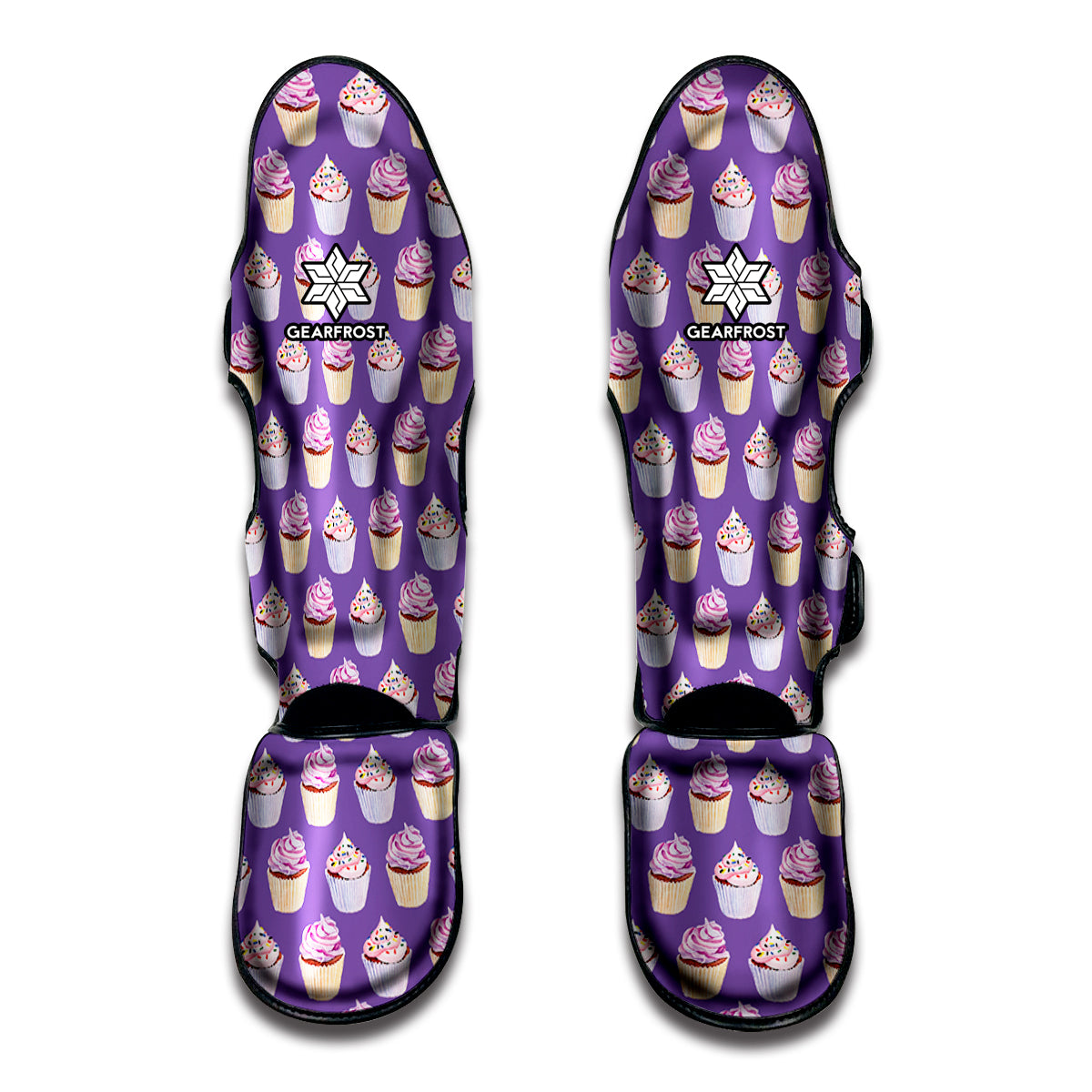 Purple Cupcake Pattern Print Muay Thai Shin Guards