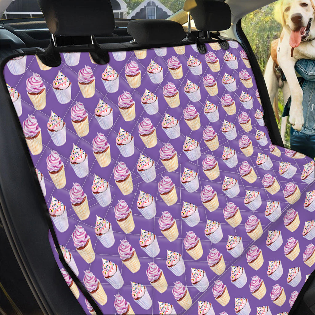 Purple Cupcake Pattern Print Pet Car Back Seat Cover