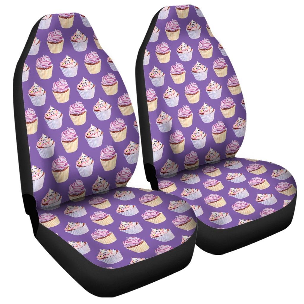 Purple Cupcake Pattern Print Universal Fit Car Seat Covers