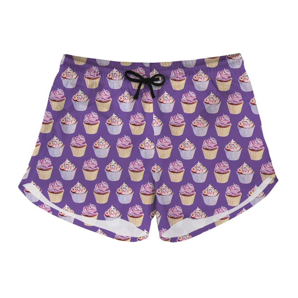 Purple Cupcake Pattern Print Women's Shorts