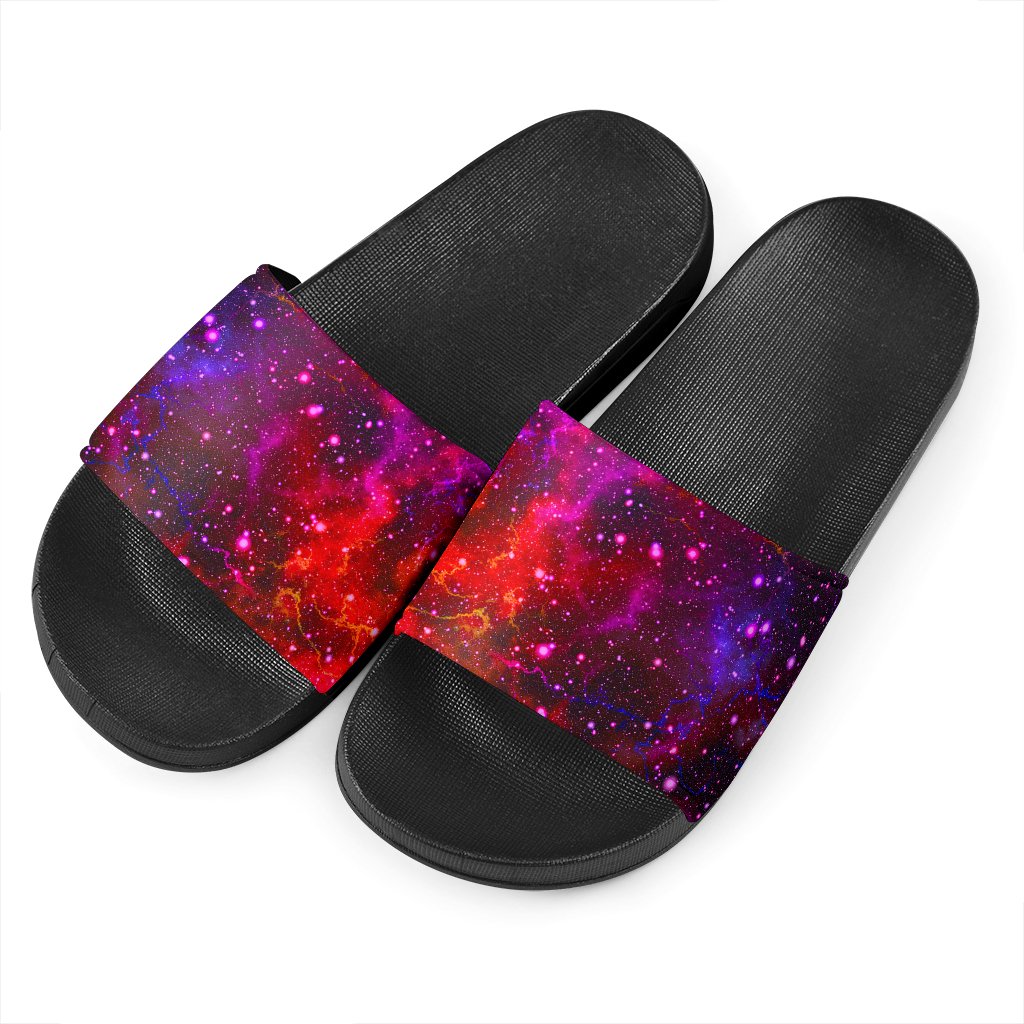 Purple Dark Galaxy Space Print Black Slide Sandals