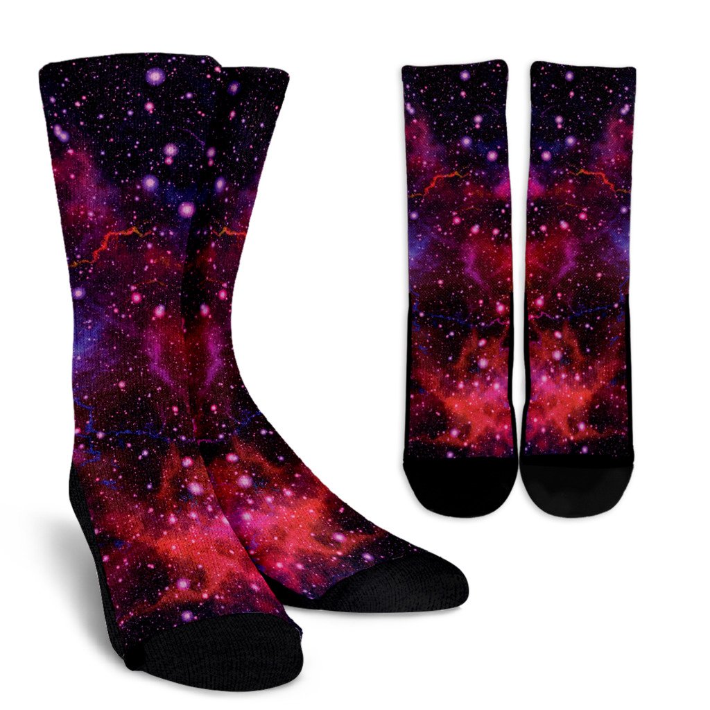 Purple Dark Galaxy Space Print Crew Socks