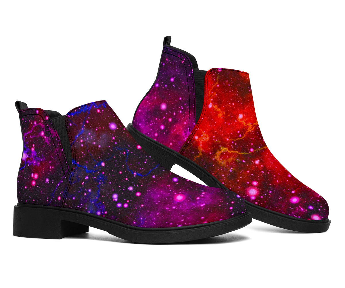 Purple Dark Galaxy Space Print Flat Ankle Boots