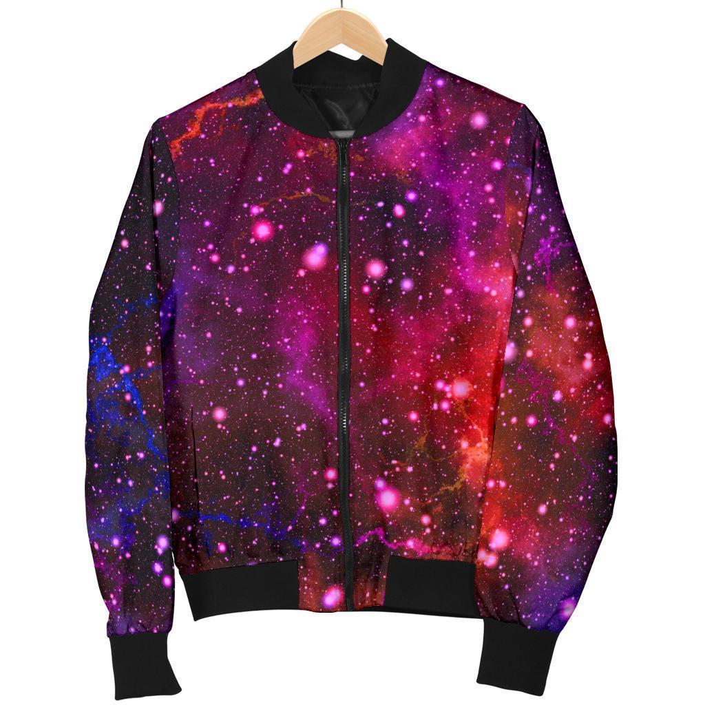 Purple Dark Galaxy Space Print Men's Bomber Jacket