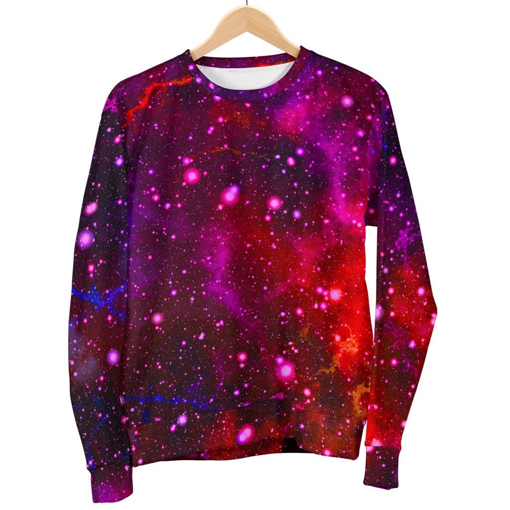 Purple Dark Galaxy Space Print Men's Crewneck Sweatshirt