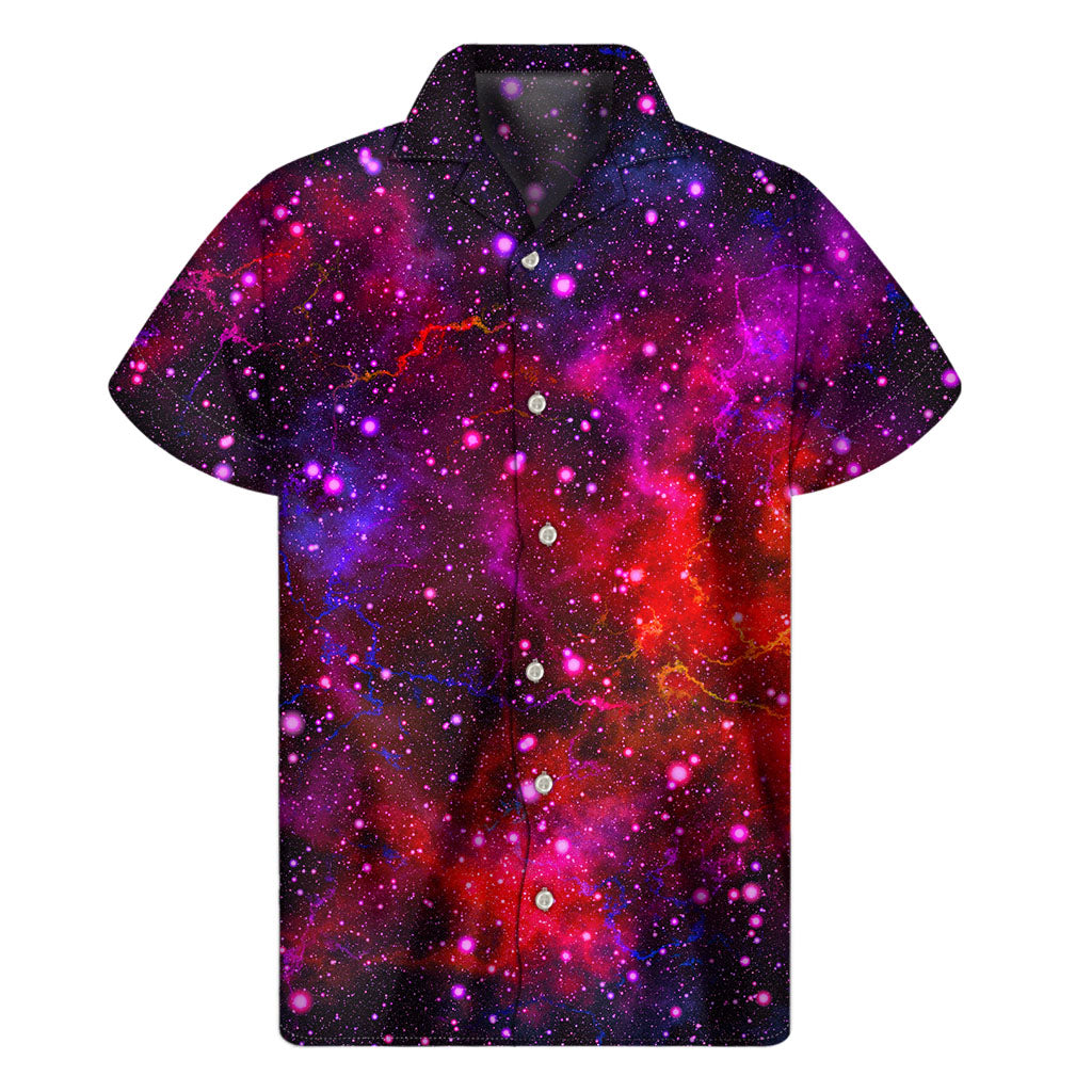 Purple Dark Galaxy Space Print Men's Short Sleeve Shirt