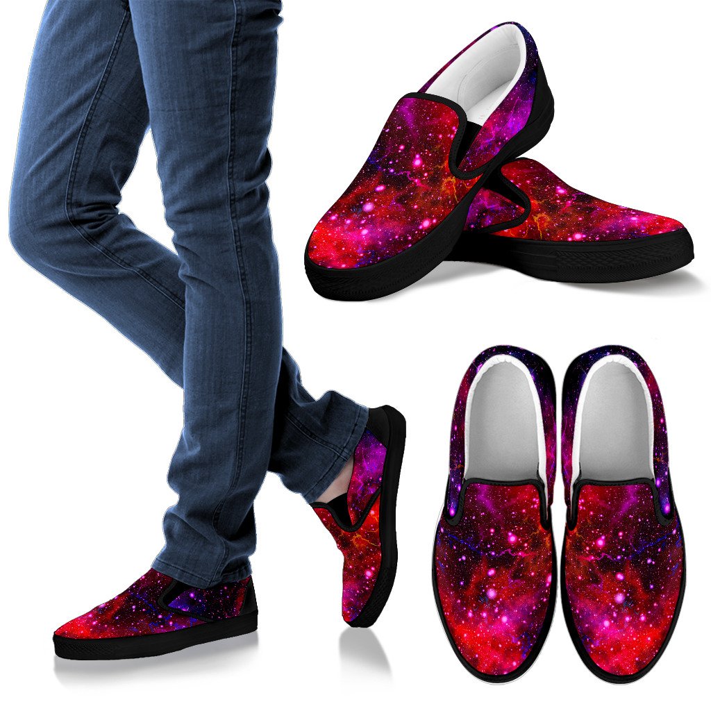 Purple Dark Galaxy Space Print Men's Slip On Shoes