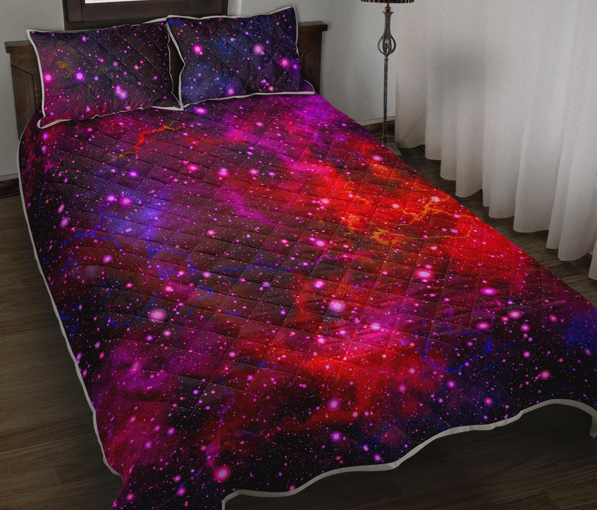 Purple Dark Galaxy Space Print Quilt Bed Set