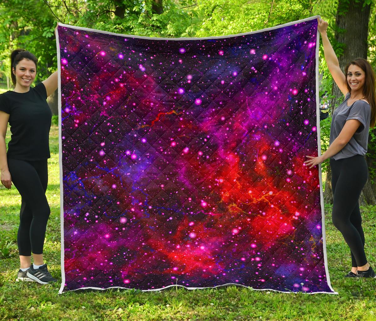 Purple Dark Galaxy Space Print Quilt