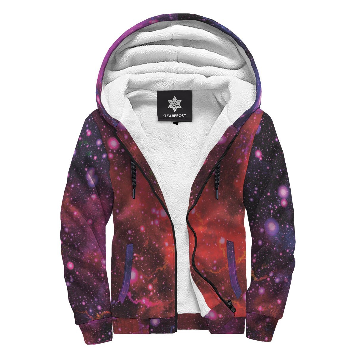 Purple Dark Galaxy Space Print Sherpa Lined Fleece Hoodie