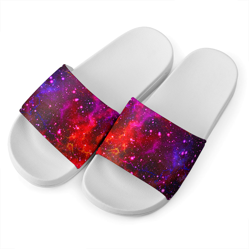 Purple Dark Galaxy Space Print White Slide Sandals