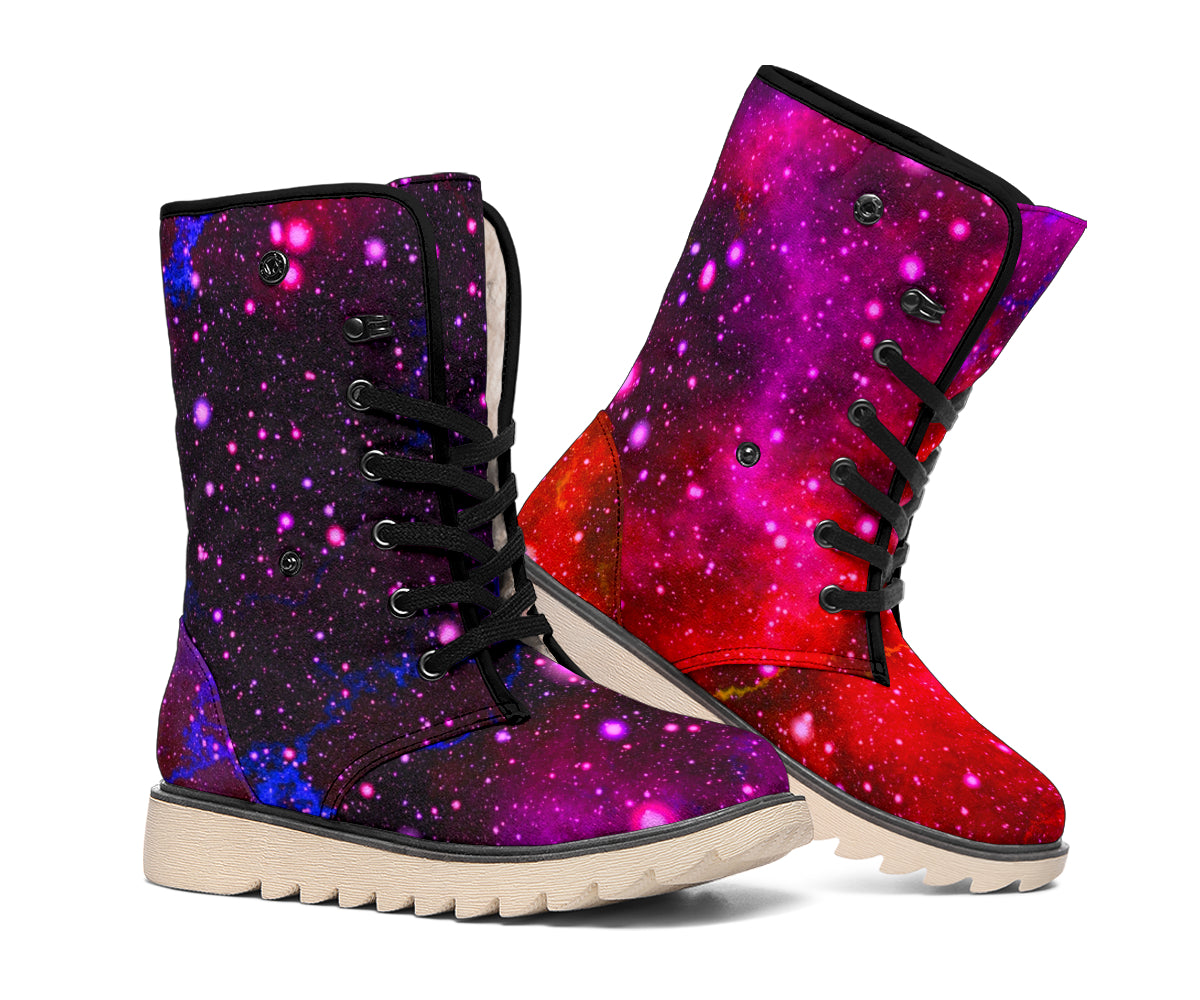 Purple Dark Galaxy Space Print Winter Boots