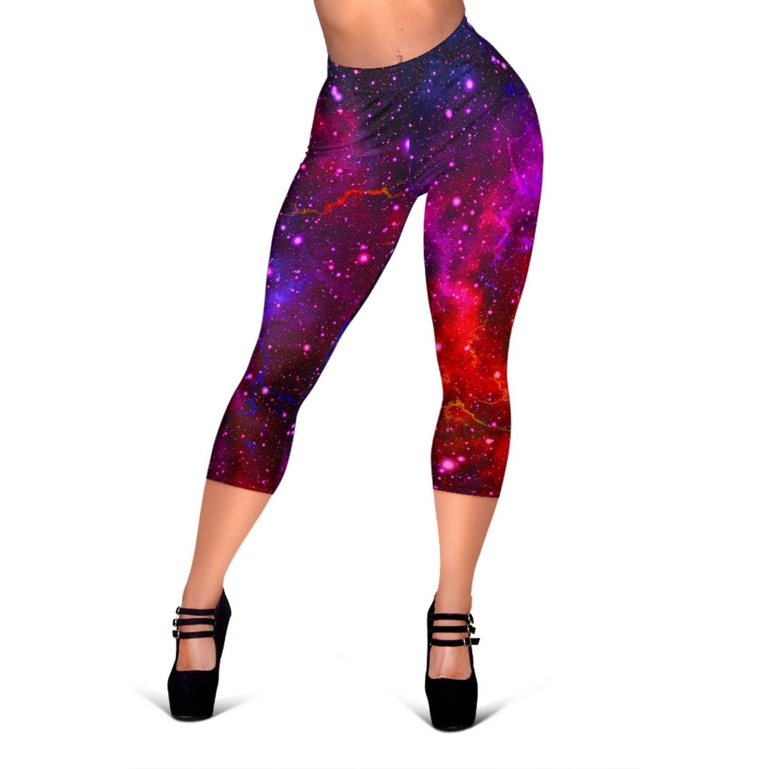 Purple Dark Galaxy Space Print Women's Capri Leggings