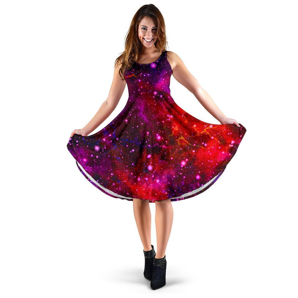 Purple Dark Galaxy Space Print Women's Dress