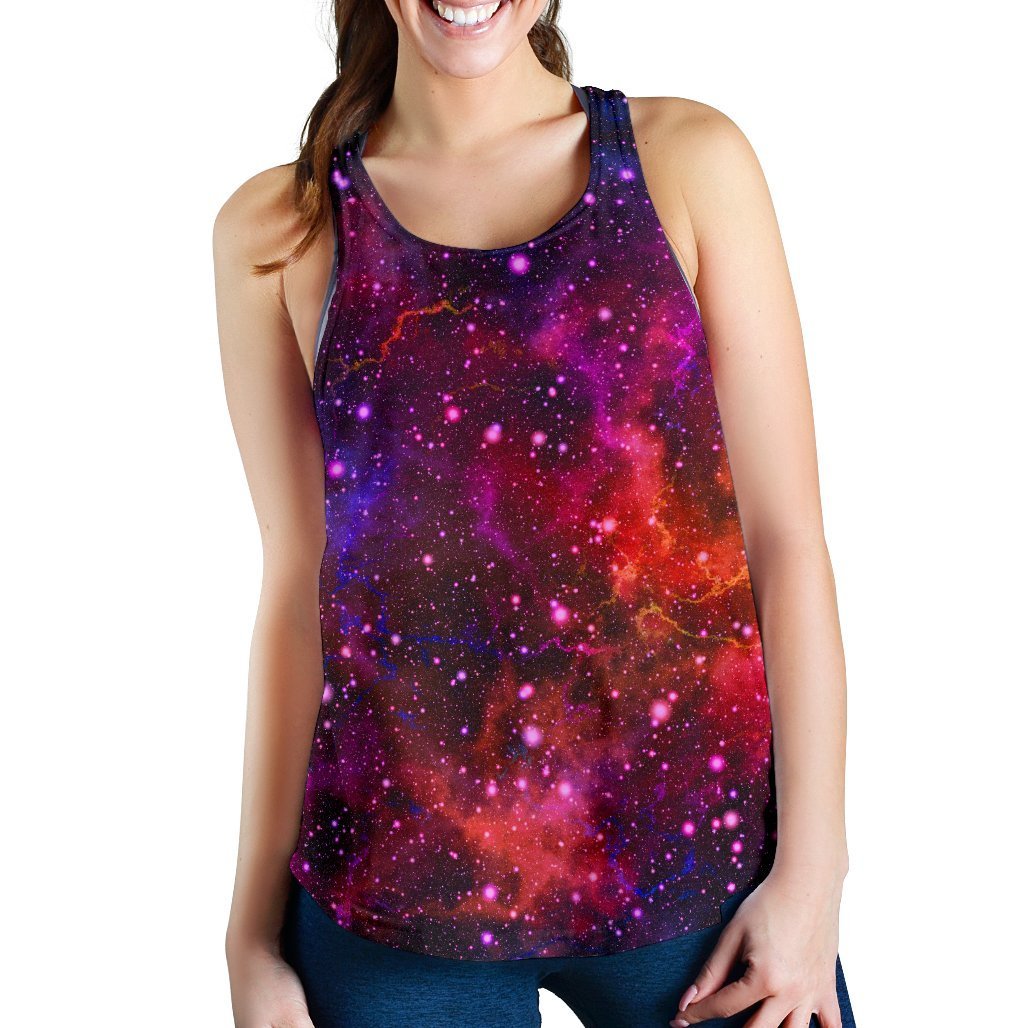 Purple Dark Galaxy Space Print Women's Racerback Tank Top