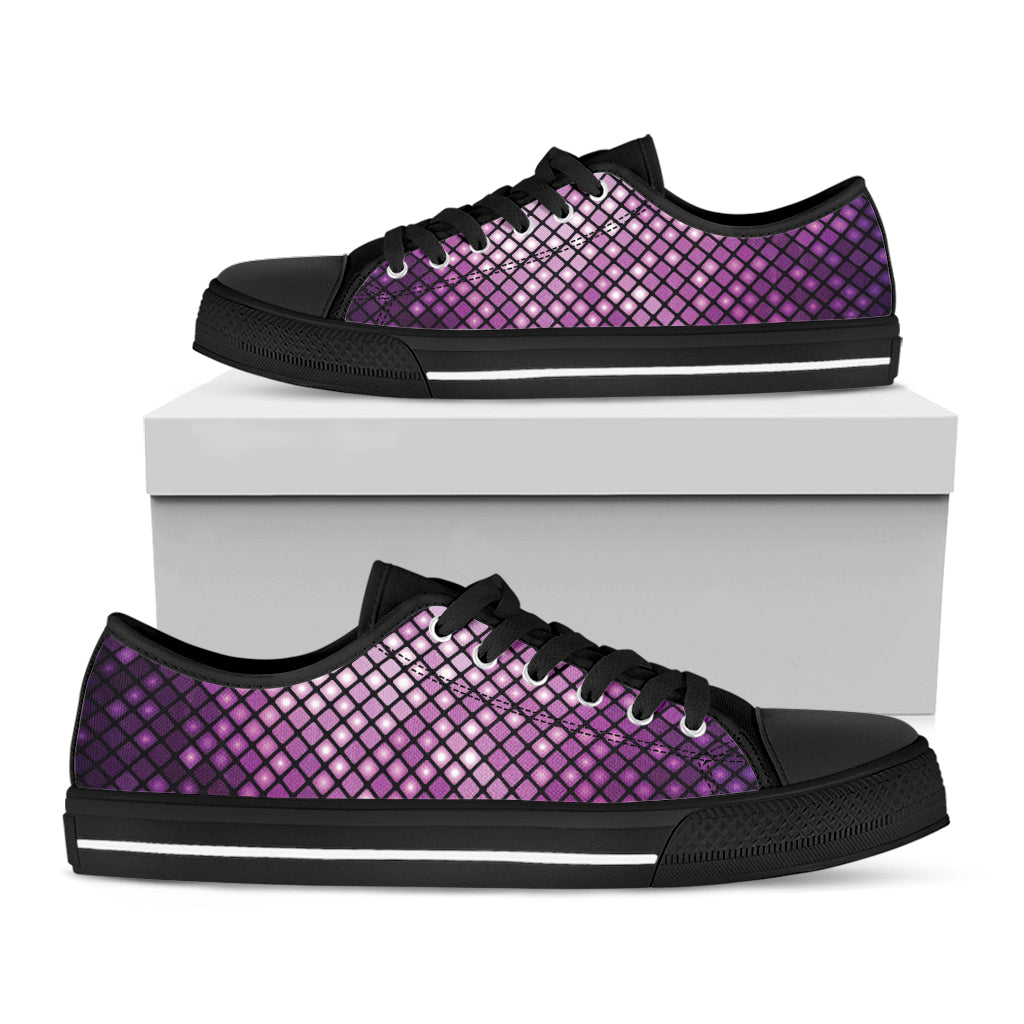 Purple Disco Lights Pattern Print Black Low Top Shoes