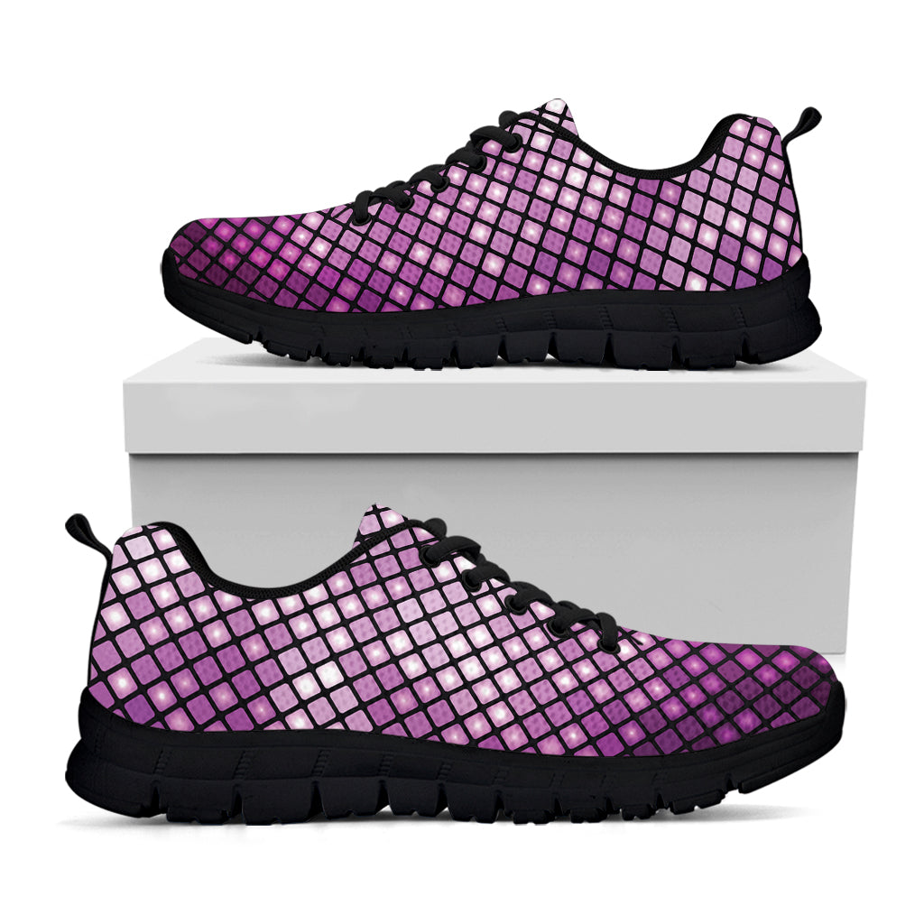 Purple Disco Lights Pattern Print Black Sneakers