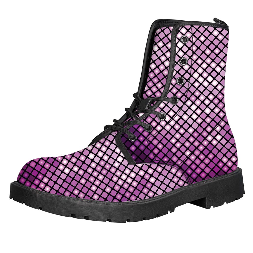 Purple Disco Lights Pattern Print Leather Boots