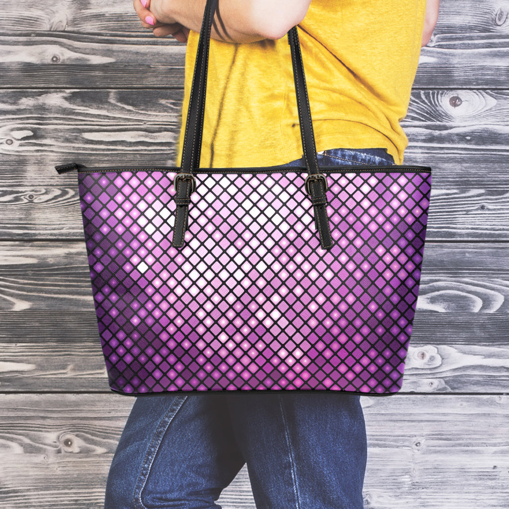 Purple Disco Lights Pattern Print Leather Tote Bag