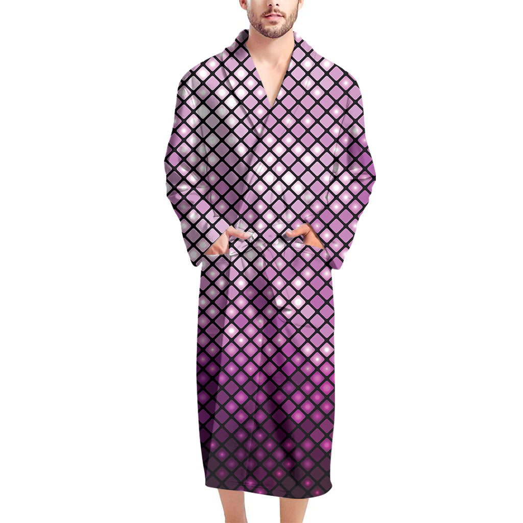 Purple Disco Lights Pattern Print Men's Bathrobe