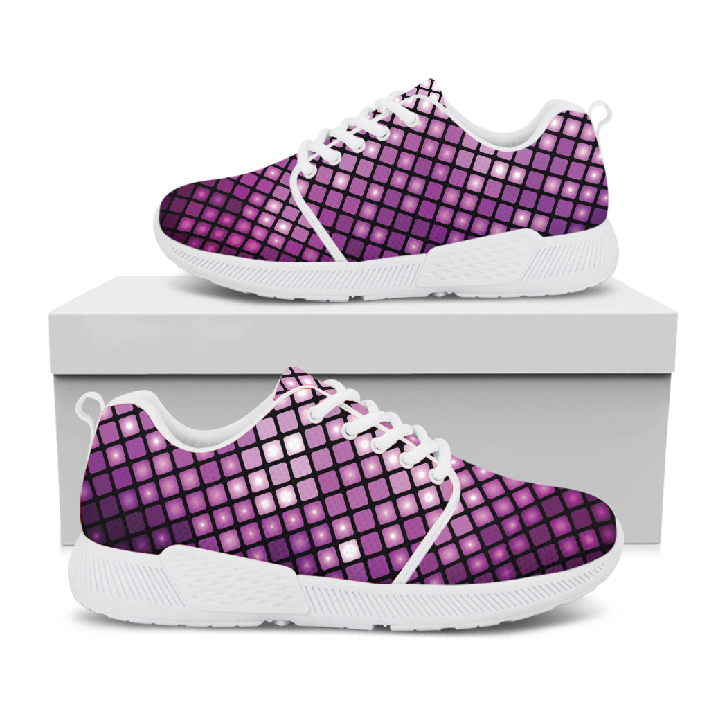 Purple Disco Lights Pattern Print White Athletic Shoes