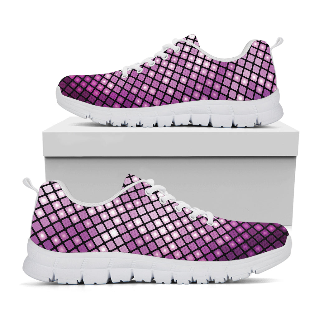 Purple Disco Lights Pattern Print White Sneakers