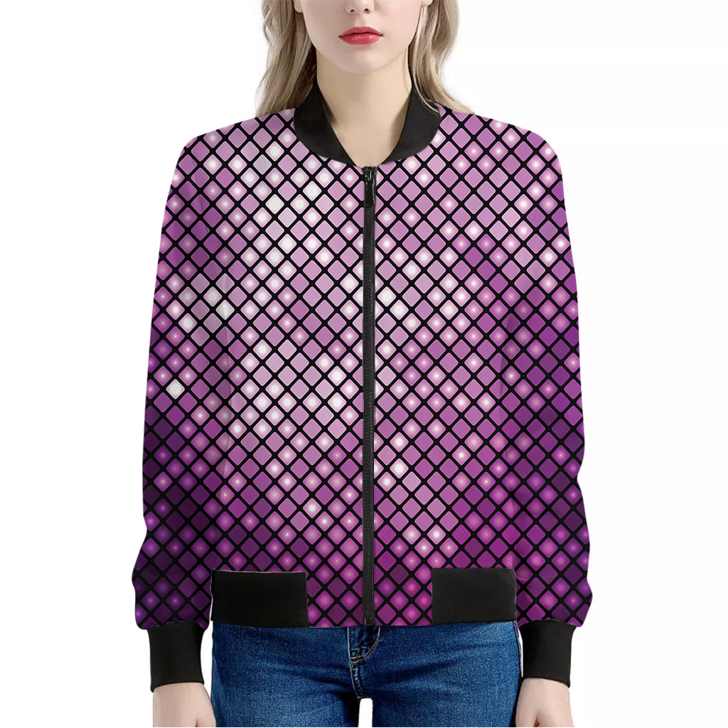 Purple Disco Lights Pattern Print Women's Bomber Jacket