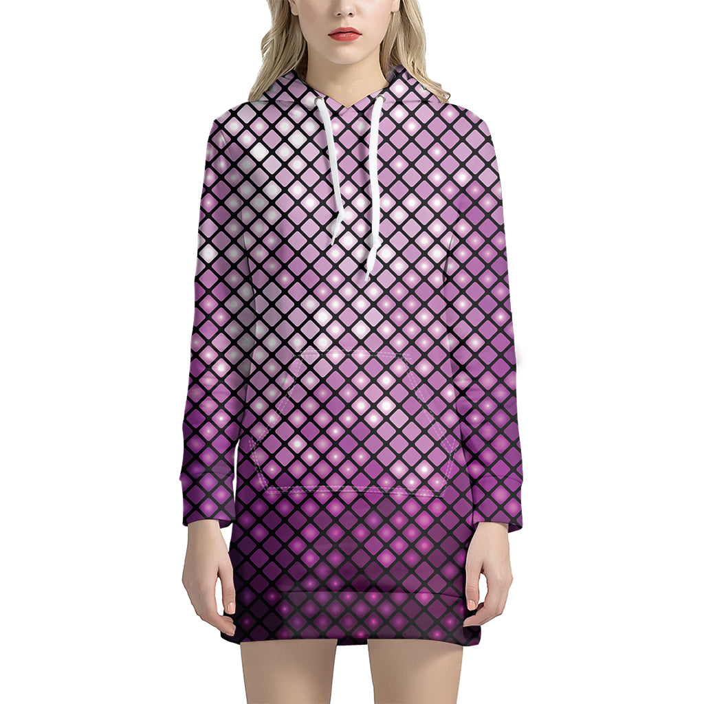 Purple Disco Lights Pattern Print Women's Pullover Hoodie Dress